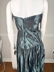 Vintage House of Bianchi taffeta Teal Strapless Prom Dress 80s size 14 L teal