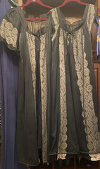 Peignoir Robe and Gown Set Black Sheer Nylon White Lace Vintage Size Medium