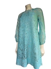 vintage light aqua blue see-through sheer dress satin under 60s 70s S/M headband