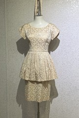 Vintage Brocade 1960’s Beige Blush Peplum On Pencil Dress Party Dress