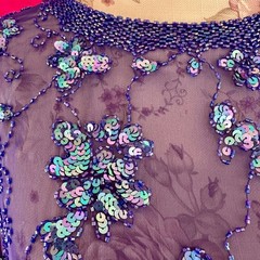 Sequin Beaded Sheer Purple Tunic Top XL Vintage Y2K Lillie Rubin Glam Party