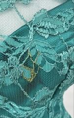 Womens Teal Lace Puff Sleeve Bow Back Dress Gown Formal Size 5 6