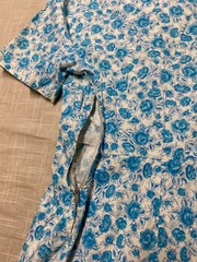 Vintage Dress 1950s Shirtwaist Sundress Blue Floral Cotton A-Line Button Up