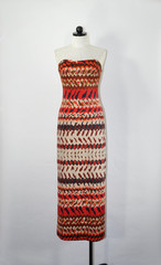 60s Vintage Red Orange Striped Bullet Bra Strapless Beach Cover Up Maxi Dress S