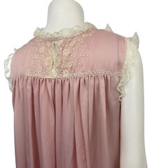 1960s 70s Pink Lace Nightgown Sheer Nylon Romantic Lingerie Womens M