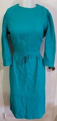 Vintage 60s Betty Barclay Teal Bow Waist Wiggle Dress Sz Medium Versatile Pin Up