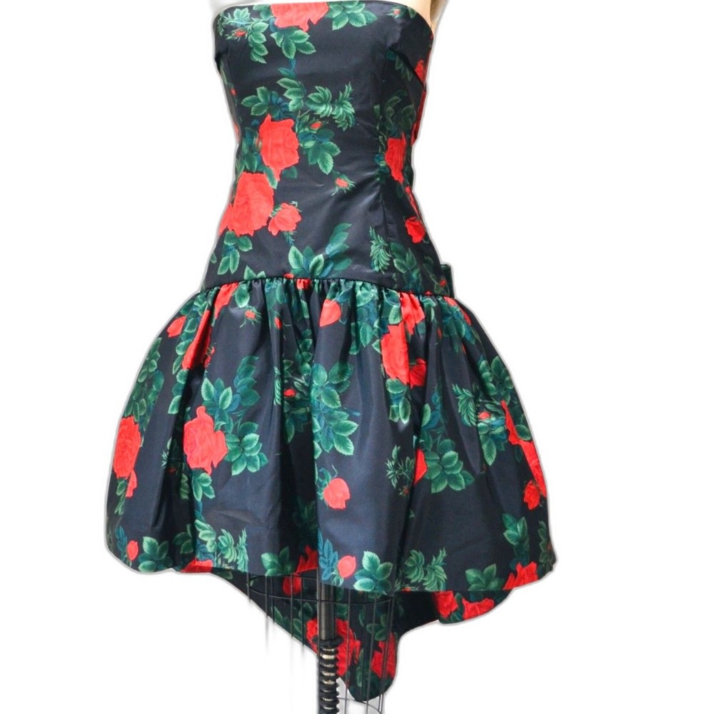 Morton Miles Design 80’s Vintage Floral Rose Print Party Cocktail Prom Dress