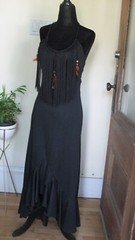 Vtg 70s Joseph Ribkoff Black High Low Fishtail Dress Fringe Feather Beads 11