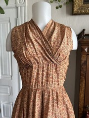 Vintage 1950s Orange Floral Sundress Sleeveless Wrap Summer Light Day Dress XS S