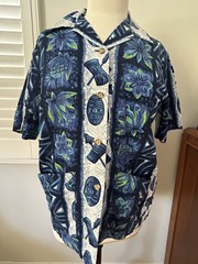 VINTAGE 60’S UI-MAI KAI COTTON HAWAIIAN TIKI WOMEN’S BLOUSE MEDIUM