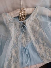 Vintage 60’s Blue Chiffon Peignoir Nightgown DRESS GORGEOUS L-XL