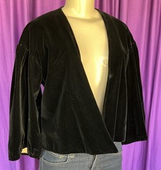 TRUE VINTAGE Black Velvet Swing Capelet Wide 3/4 Sleeves *Size S