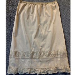 Vintage Charmode Sears Half Slip Beige Lace Floral Embroidery Small 25 Inch Long