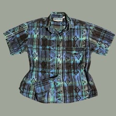 Vintage 90s Southwest Canyon Shirt Women S Blue Geometric Western Button Up