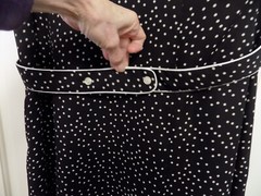 Vtg David Warren Full Button Front Shirt Dress Black White Polka Dot Sz 14 EUC