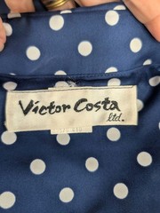 Vintage 60s Victor Costa Dress Medium Blue Polka Dot