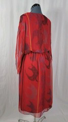 Vintage Miss Elliette Red Blouson Dress w Sheer Overlay & Tie Belt Size 12