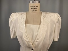 Vintage Dress SIZE 10 LARGE PETITE ivory white short CAROLINE WELLS 80s 90s