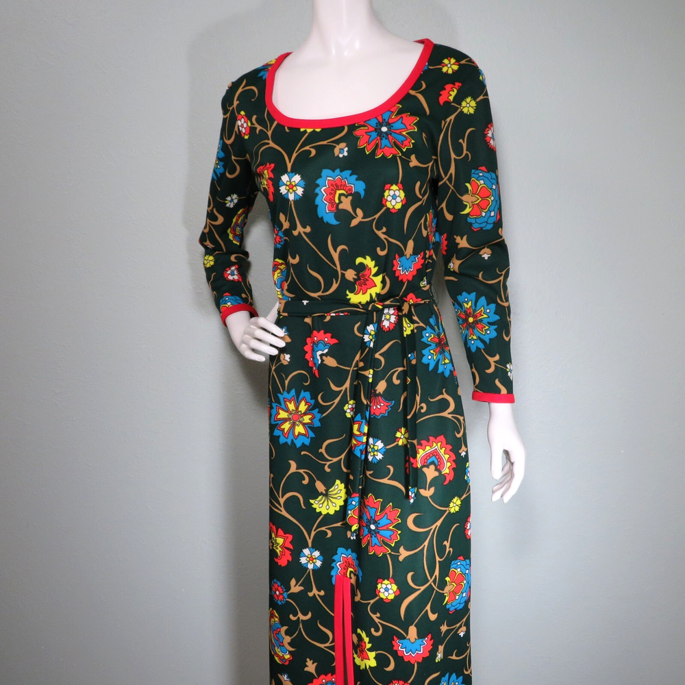 Vintage 1970s Maxi Dress Gero Paris Creation Originale Floral Polyester