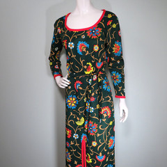 Vintage 1970s Maxi Dress Gero Paris Creation Originale Floral Polyester