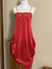 Vintage Red Nightgown Glossy Satin Sz M Long Lacey Spaghetti Straps 100% Nylon