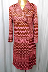 RARE Vintage MISSONI Chevron Coat Jacket Pink Brown 1960s-70s