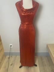 VTG 70’s Red Sequined Fitted Halter Gown Dress S Women’s Party Formal Cocktail