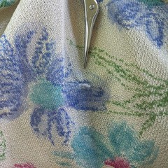 Vtg 70s Prairie Midi Dress M Purple Floral Gauze Knit Bib Dolman Balloon Sleeve