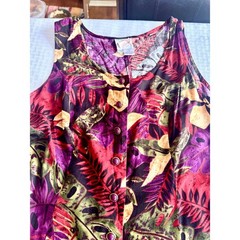 Vintage 90s Bentley Tropical Floral Maxi Dress Rayon Purple Red Green Size 12