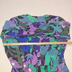 April Rain Vintage Floral Midi Dress Purple Green Rayon Long Sleeve USA Size 7-8