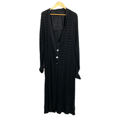 Vintage 1940s Heavy Black Knit Deep Vee Black Flapper Dress Chest 35″ DAMAGE