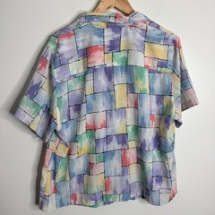 Alfred Dunner Vintage 90s Pastel Abstract Patchwork Button Up Blouse 18W Retro