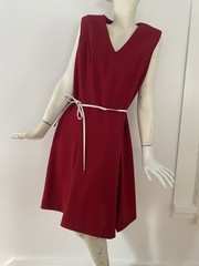 Vintage 60s Sandy Lane Red Shift Dress Belt Ribbed Mod GoGo Retro Large