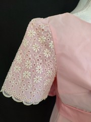 60’s Vintage Pink Dress Eyelet Organza Taffeta Coquette Girly Short Sleeve XS/S