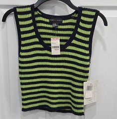 Vintage Jamie Scott NWT Striped Knit Sweater Tank Top Large Lime Green Navy