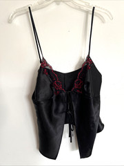Vintage Frederick’s of Hollywood Black /Red Camisole Top Front Tie ~ M