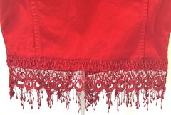 Vtg 90s Watch LA Red Jean Denim Vest Embroidered Lace Details Size Women’s Large