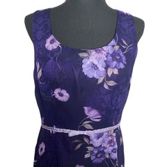 Vintage 90s K Studio Floral Grunge Dress Dark Purple Sheer Empire Waist Size 10