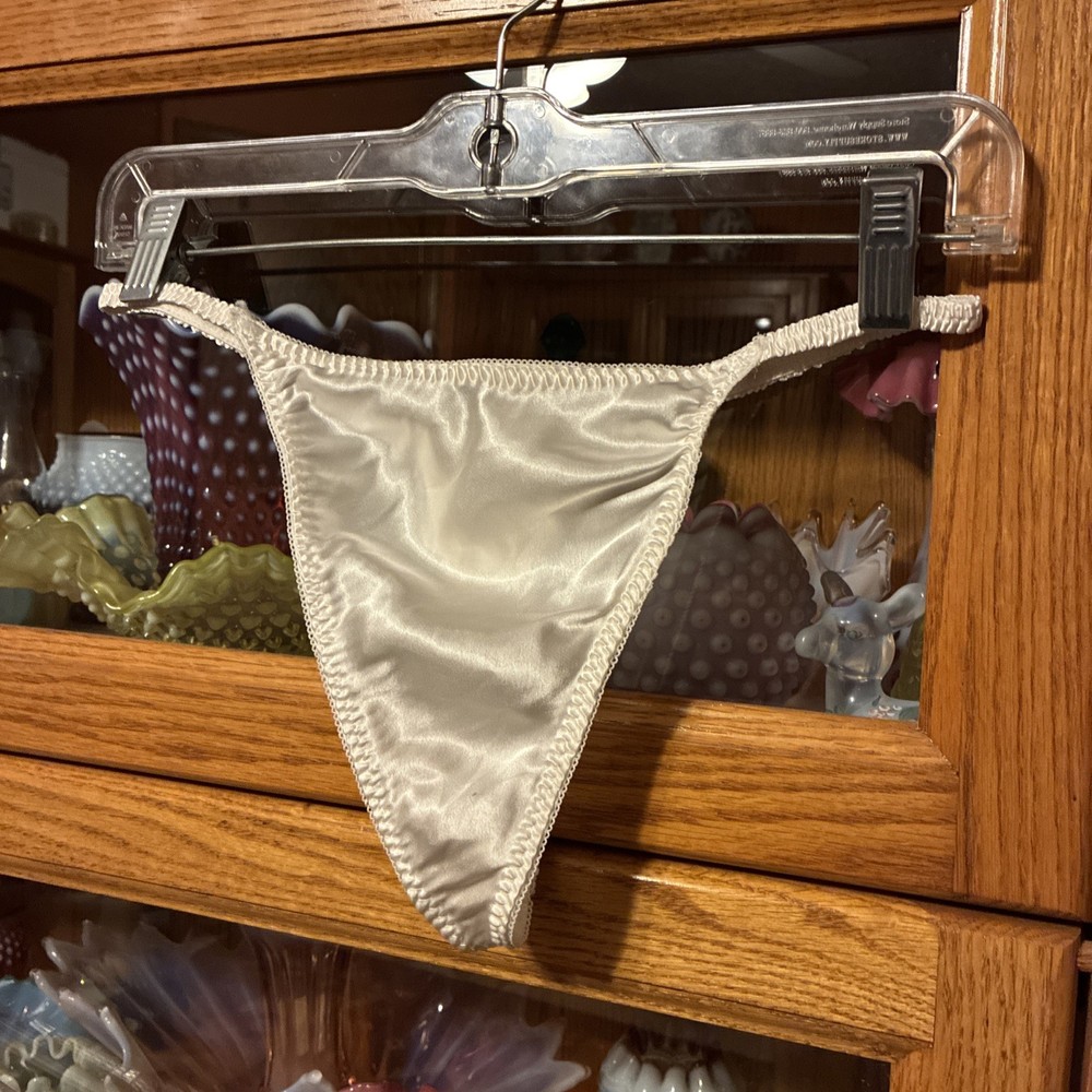 Vintage White Glossy Satin G String Panties Panty M Sleek Sexy 13-20