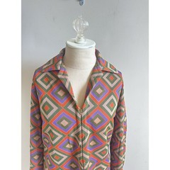 Vintage Disco Mod Dress Womens Size 12 Textured Geometric Hippie Groovy 60s 70s