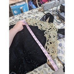 Vintage 90s Scott McClintock Black Crushed Velvet Halter Gown Guipure Lace 14