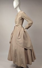 CIVIL WAR 1860’S SEPIA DRESS W OVERSKIRT + CARVED SHELL BUTTONS