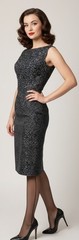 Vintage 50’s Bombshell Geometric Pencil Wiggle Dress Metal Side Zip XS