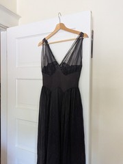 Vintage 1950s Vanity Fair Nylon Black Lace Sheer Full Slip Dress Night Gown 32