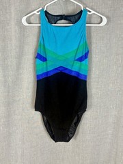 Vintage 80’s Jantzen One Piece Swimsuit Medium Retro Black Blue Bathing suit