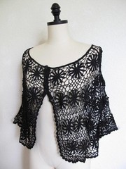 Vintage Hand Crocheted Black Capelet Topper S XS M Boho Chic GrannyCore