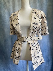 VTG 80s Abstract Geometric Wrap Blazer Tunic Top Short Sleeve Belt Metallic S/M