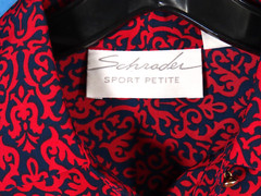 VTG Schrader RED & NAVY BLUE PRINT Dress Set BANDED HEM TOP & PLEATED SKIRT 8-P