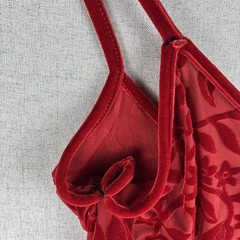 Y2K Crushed Red Velvet Babydoll Cami Burnout Vintage Lingerie S M L Vampy Vixen
