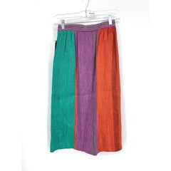 VTG 80s Prophecy Midi Skirt Womens XS Multicolor Purple Green Red Linen Blend